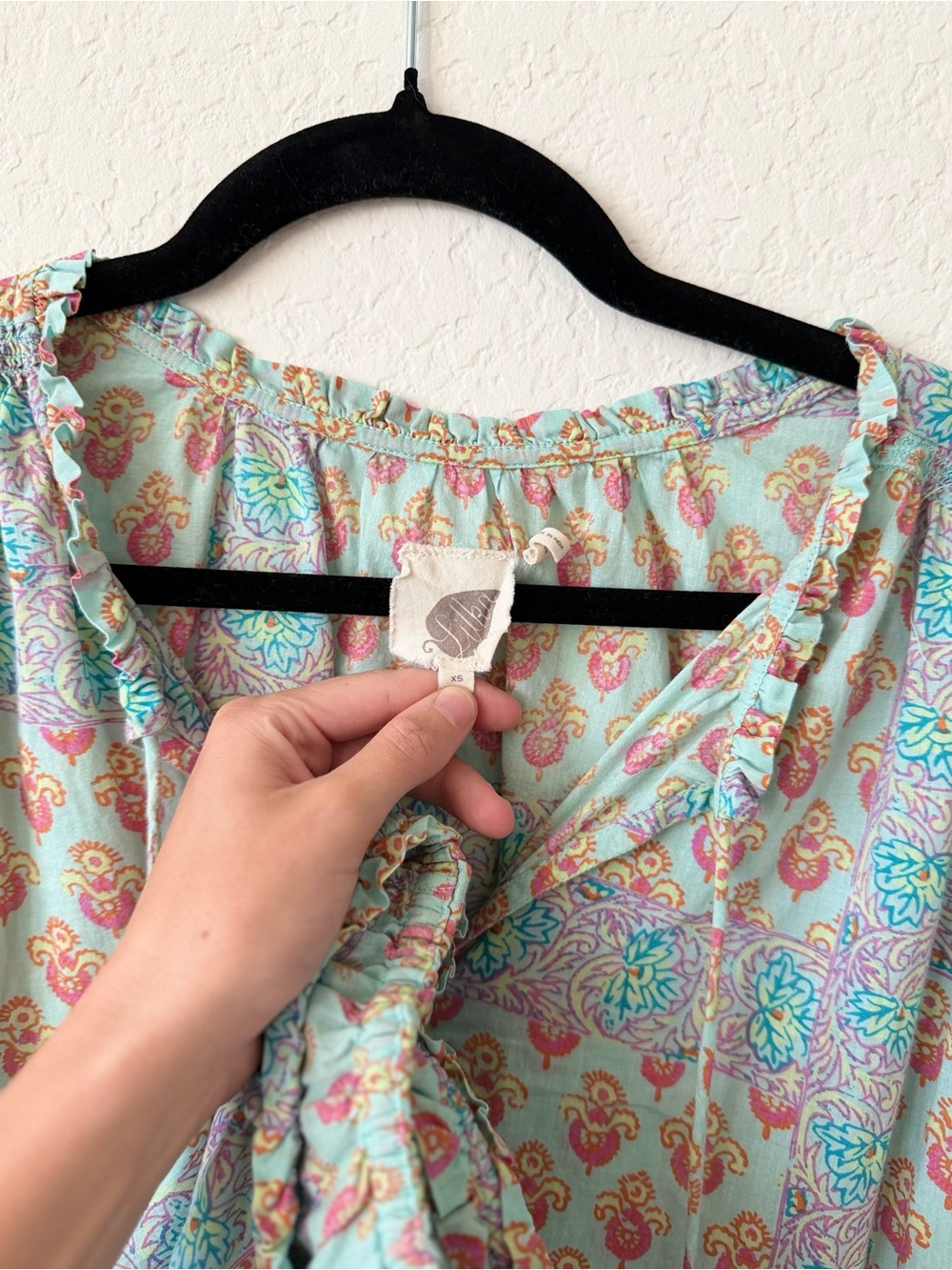 Lilka by Anthropologie Light Aqua Paisley Print Peasant Blouse + Shorts - Picture 5 of 6